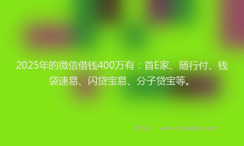 2025年的微信借钱400万有：首E家、随行付、钱袋速易、闪贷宝易、分子贷宝等。