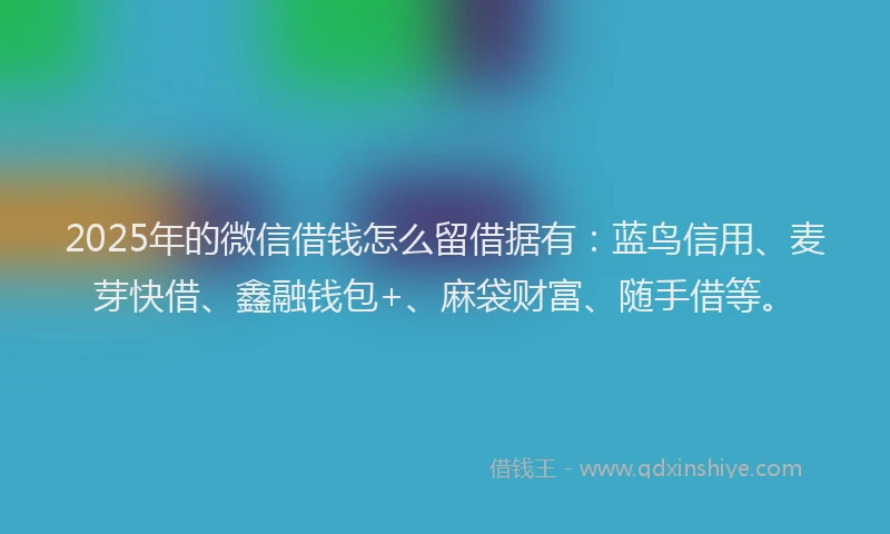 2025年的微信借钱怎么留借据有：蓝鸟信用、麦芽快借、鑫融钱包+、麻袋财富、随手借等。