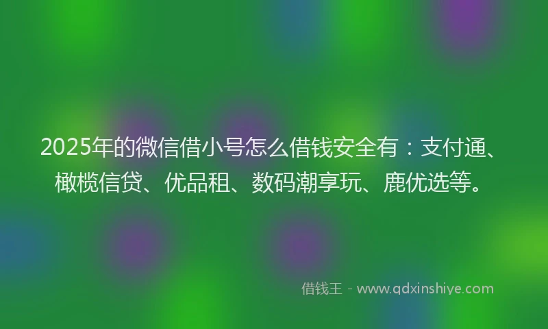 2025年的微信借小号怎么借钱安全有：支付通、橄榄信贷、优品租、数码潮享玩、鹿优选等。