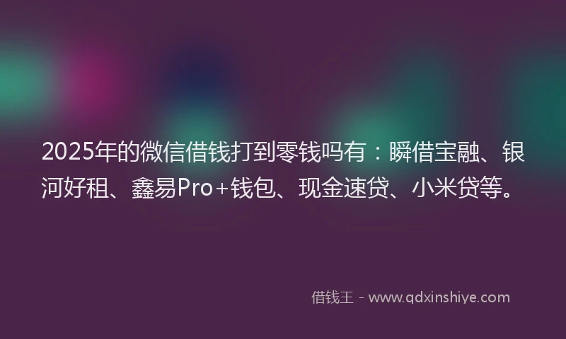 2025年的微信借钱打到零钱吗有：瞬借宝融、银河好租、鑫易Pro+钱包、现金速贷、小米贷等。