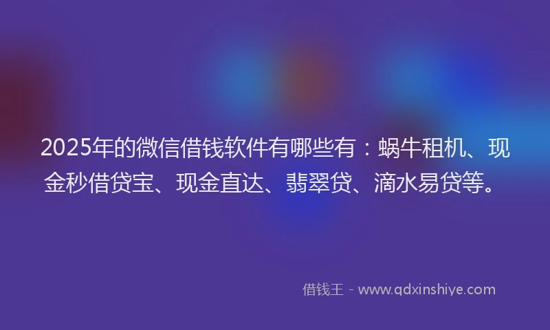2025年的微信借钱软件有哪些有：蜗牛租机、现金秒借贷宝、现金直达、翡翠贷、滴水易贷等。