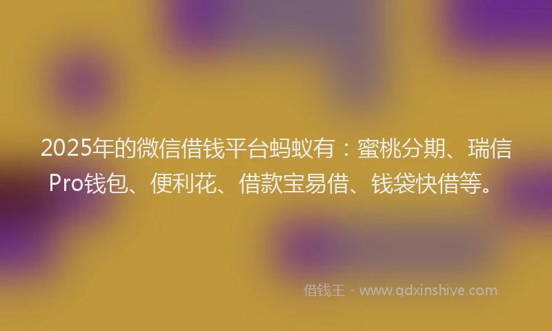 2025年的微信借钱平台蚂蚁有：蜜桃分期、瑞信Pro钱包、便利花、借款宝易借、钱袋快借等。
