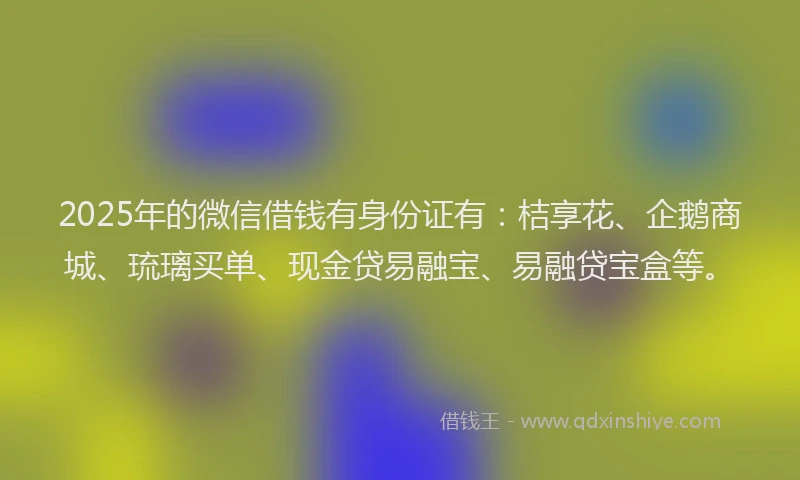 2025年的微信借钱有身份证有：桔享花、企鹅商城、琉璃买单、现金贷易融宝、易融贷宝盒等。
