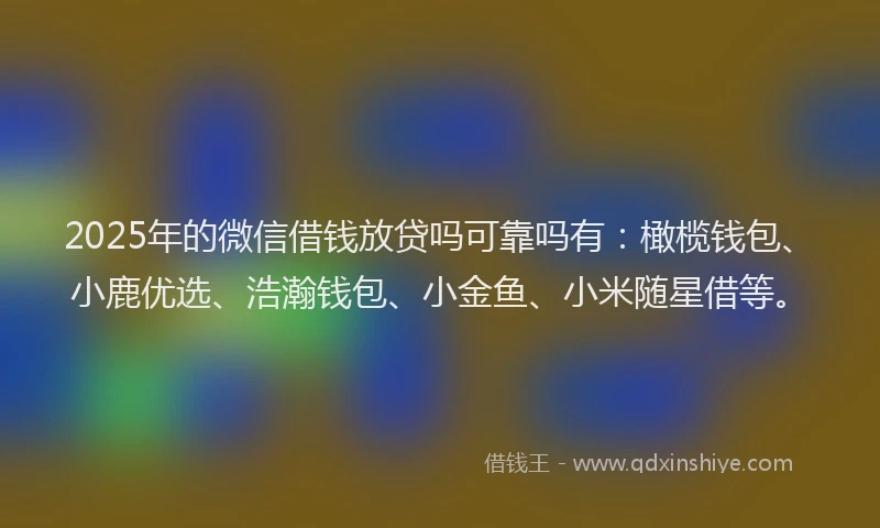 2025年的微信借钱放贷吗可靠吗有：橄榄钱包、小鹿优选、浩瀚钱包、小金鱼、小米随星借等。