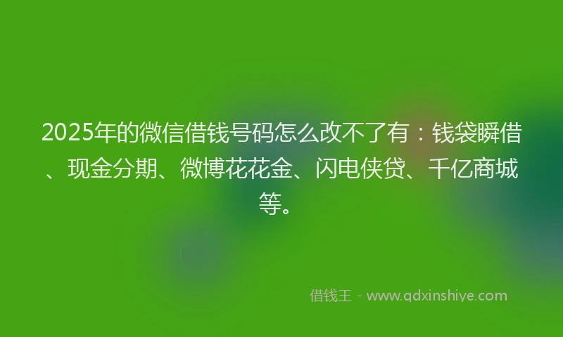2025年的微信借钱号码怎么改不了有：钱袋瞬借、现金分期、微博花花金、闪电侠贷、千亿商城等。