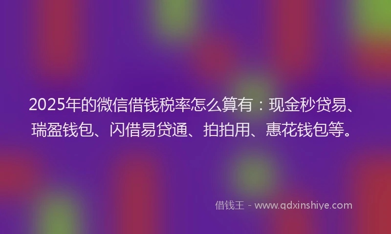 2025年的微信借钱税率怎么算有：现金秒贷易、瑞盈钱包、闪借易贷通、拍拍用、惠花钱包等。