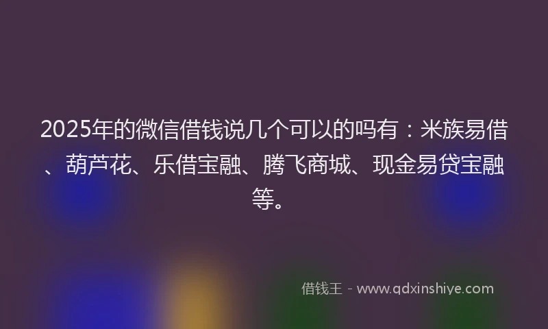 2025年的微信借钱说几个可以的吗有：米族易借、葫芦花、乐借宝融、腾飞商城、现金易贷宝融等。