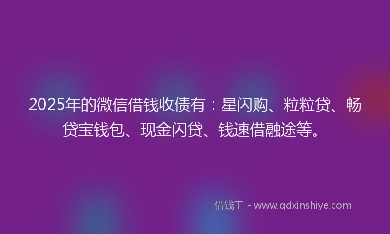 2025年的微信借钱收债有：星闪购、粒粒贷、畅贷宝钱包、现金闪贷、钱速借融途等。