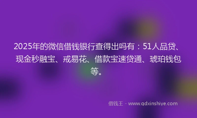 2025年的微信借钱银行查得出吗有：51人品贷、现金秒融宝、戒易花、借款宝速贷通、琥珀钱包等。