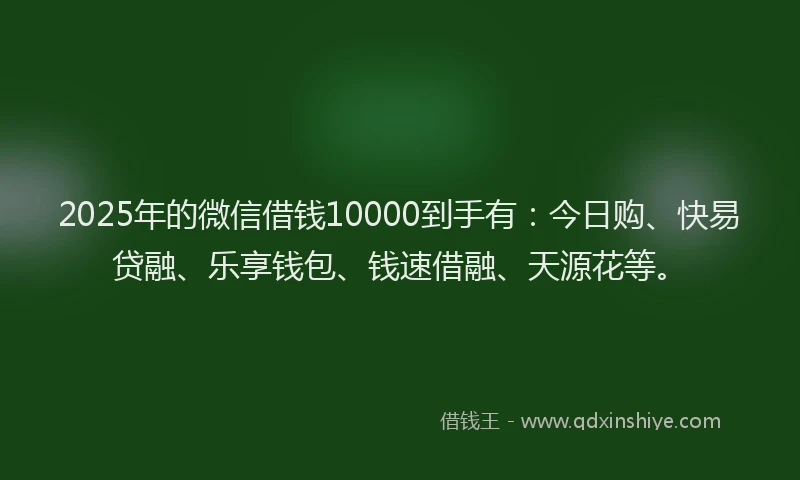 2025年的微信借钱10000到手有：今日购、快易贷融、乐享钱包、钱速借融、天源花等。