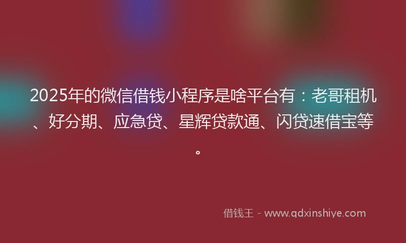 2025年的微信借钱小程序是啥平台有：老哥租机、好分期、应急贷、星辉贷款通、闪贷速借宝等。