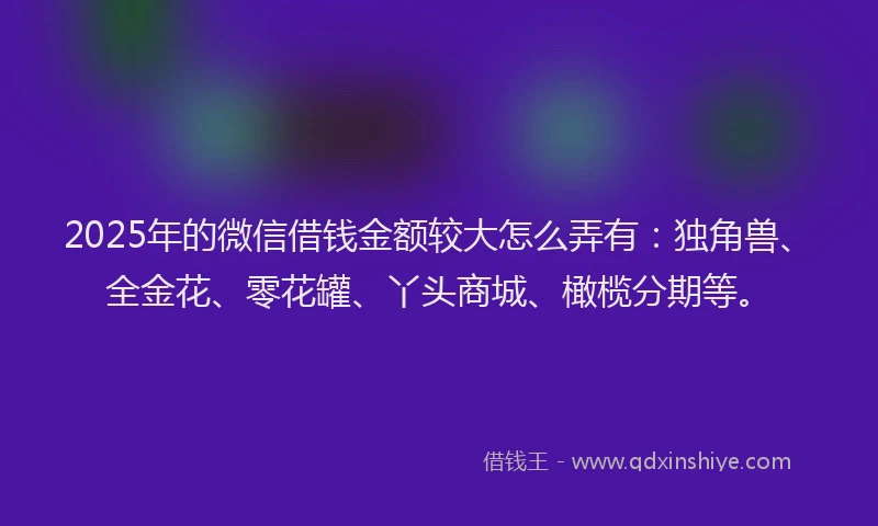 2025年的微信借钱金额较大怎么弄有：独角兽、全金花、零花罐、丫头商城、橄榄分期等。