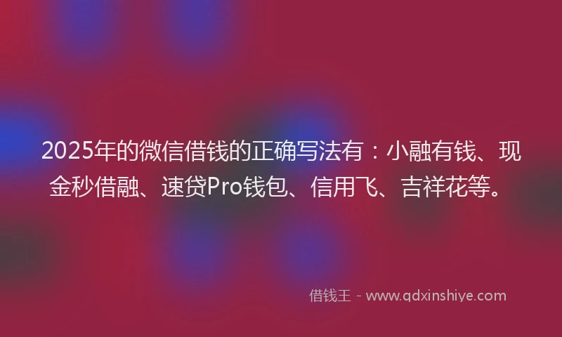 2025年的微信借钱的正确写法有：小融有钱、现金秒借融、速贷Pro钱包、信用飞、吉祥花等。