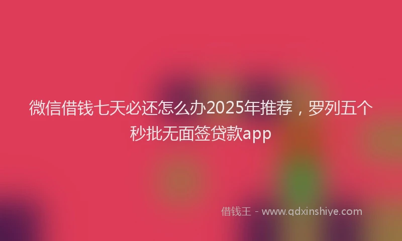 微信借钱七天必还怎么办2025年推荐，罗列五个秒批无面签贷款app
