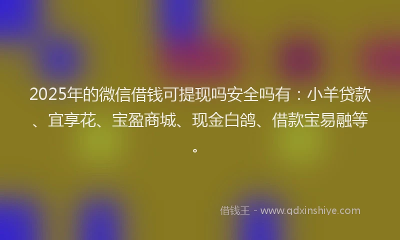2025年的微信借钱可提现吗安全吗有：小羊贷款、宜享花、宝盈商城、现金白鸽、借款宝易融等。