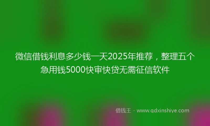 微信借钱利息多少钱一天2025年推荐，整理五个急用钱5000快审快贷无需征信软件