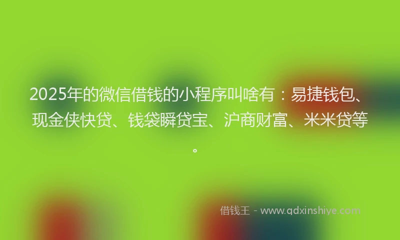 2025年的微信借钱的小程序叫啥有：易捷钱包、现金侠快贷、钱袋瞬贷宝、沪商财富、米米贷等。