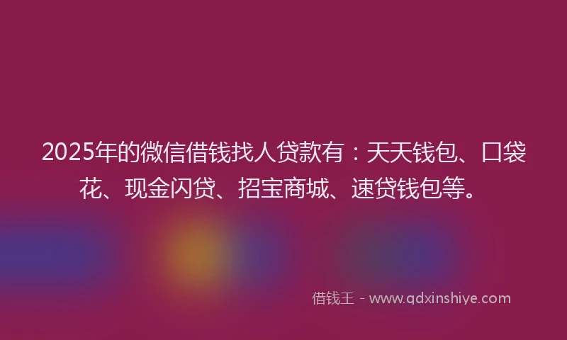 2025年的微信借钱找人贷款有：天天钱包、口袋花、现金闪贷、招宝商城、速贷钱包等。