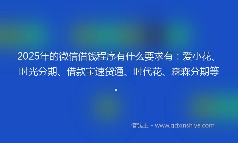 2025年的微信借钱程序有什么要求有：爱小花、时光分期、借款宝速贷通、时代花、森森分期等。