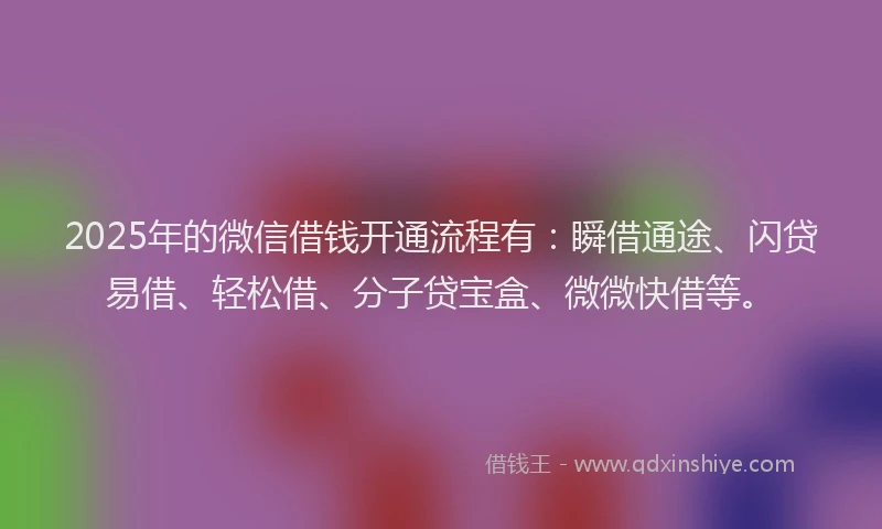 2025年的微信借钱开通流程有：瞬借通途、闪贷易借、轻松借、分子贷宝盒、微微快借等。