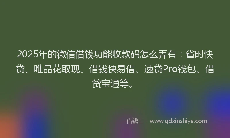 2025年的微信借钱功能收款码怎么弄有：省时快贷、唯品花取现、借钱快易借、速贷Pro钱包、借贷宝通等。