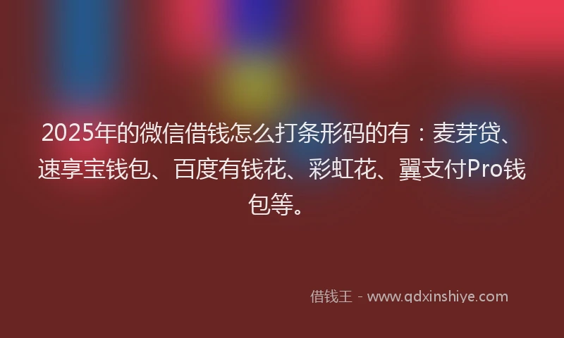 2025年的微信借钱怎么打条形码的有：麦芽贷、速享宝钱包、百度有钱花、彩虹花、翼支付Pro钱包等。