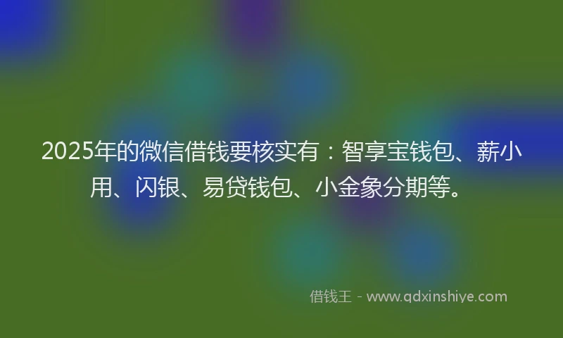 2025年的微信借钱要核实有：智享宝钱包、薪小用、闪银、易贷钱包、小金象分期等。