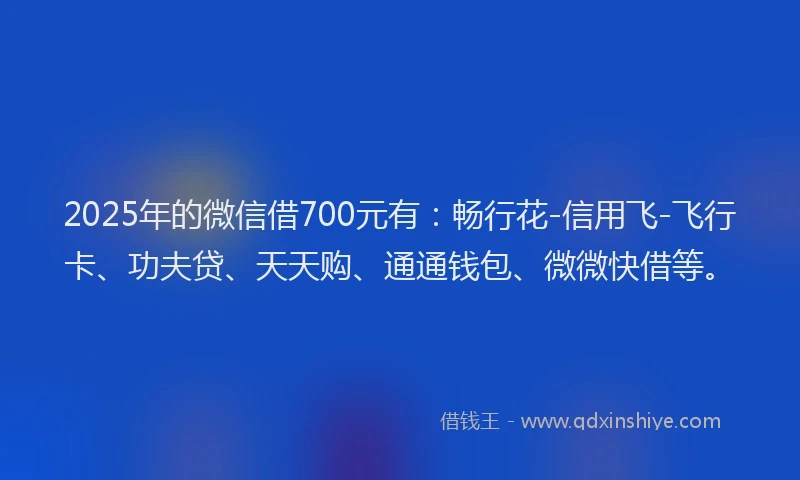 2025年的微信借700元有：畅行花-信用飞-飞行卡、功夫贷、天天购、通通钱包、微微快借等。