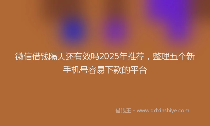 微信借钱隔天还有效吗2025年推荐，整理五个新手机号容易下款的平台