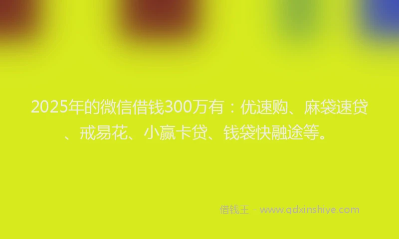 2025年的微信借钱300万有：优速购、麻袋速贷、戒易花、小赢卡贷、钱袋快融途等。