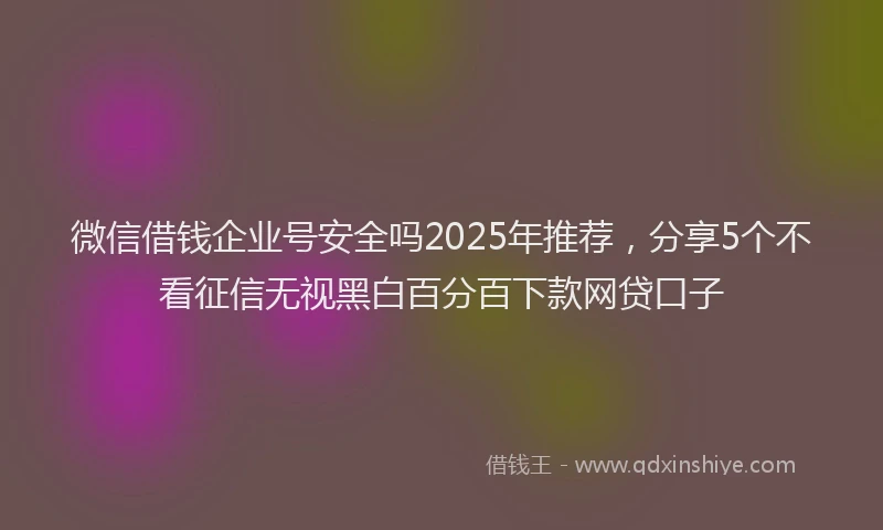 微信借钱企业号安全吗2025年推荐，分享5个不看征信无视黑白百分百下款网贷口子