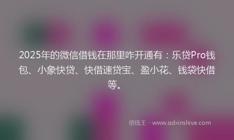 2025年的微信借钱在那里咋开通有：乐贷Pro钱包、小象快贷、快借速贷宝、盈小花、钱袋快借等。