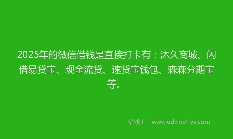 2025年的微信借钱是直接打卡有：沐久商城、闪借易贷宝、现金流贷、速贷宝钱包、森森分期宝等。