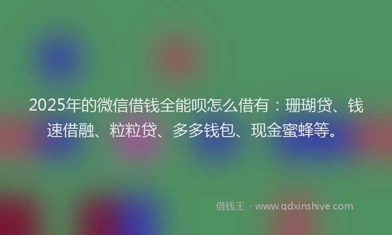 2025年的微信借钱全能呗怎么借有：珊瑚贷、钱速借融、粒粒贷、多多钱包、现金蜜蜂等。