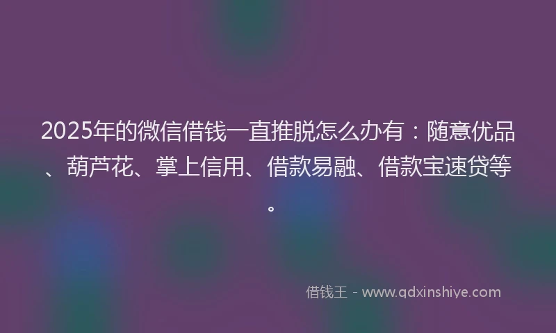 2025年的微信借钱一直推脱怎么办有：随意优品、葫芦花、掌上信用、借款易融、借款宝速贷等。
