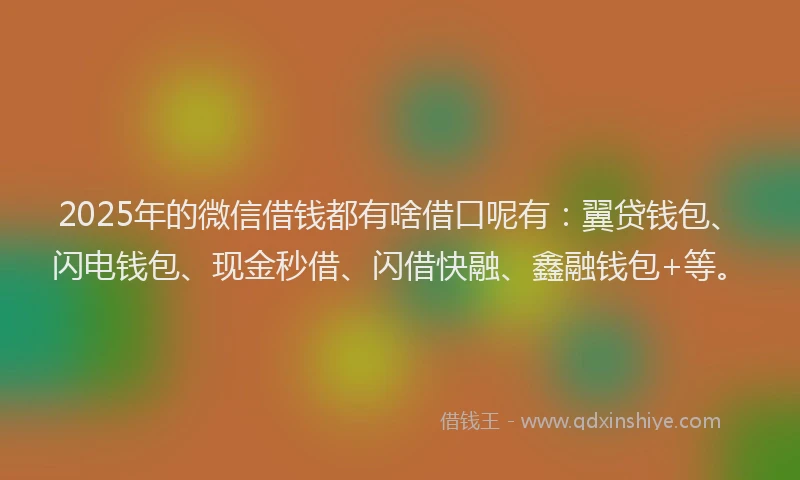 2025年的微信借钱都有啥借口呢有：翼贷钱包、闪电钱包、现金秒借、闪借快融、鑫融钱包+等。