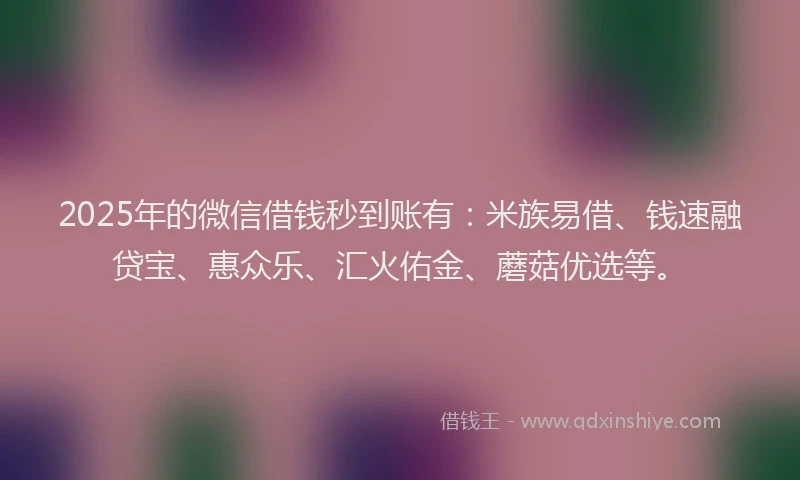 2025年的微信借钱秒到账有：米族易借、钱速融贷宝、惠众乐、汇火佑金、蘑菇优选等。