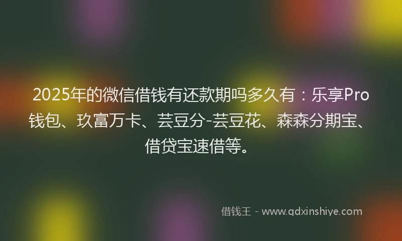2025年的微信借钱有还款期吗多久有：乐享Pro钱包、玖富万卡、芸豆分-芸豆花、森森分期宝、借贷宝速借等。