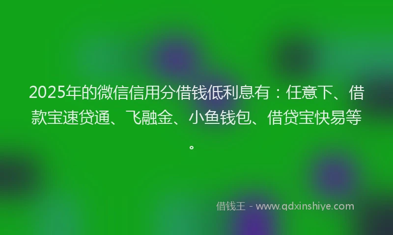 2025年的微信信用分借钱低利息有：任意下、借款宝速贷通、飞融金、小鱼钱包、借贷宝快易等。
