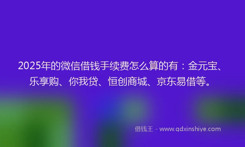 2025年的微信借钱手续费怎么算的有：金元宝、乐享购、你我贷、恒创商城、京东易借等。