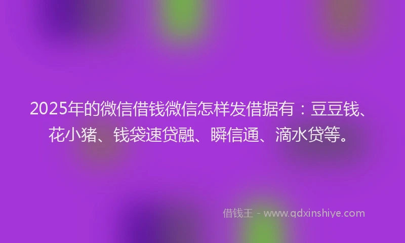2025年的微信借钱微信怎样发借据有：豆豆钱、花小猪、钱袋速贷融、瞬信通、滴水贷等。