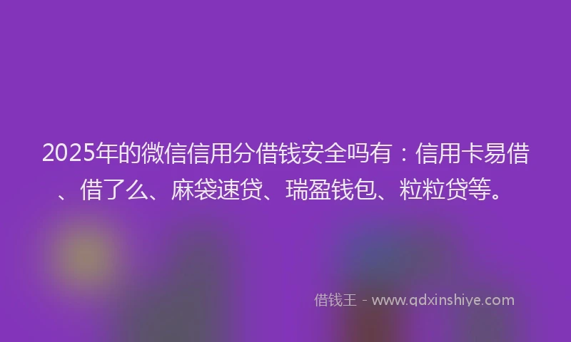 2025年的微信信用分借钱安全吗有：信用卡易借、借了么、麻袋速贷、瑞盈钱包、粒粒贷等。