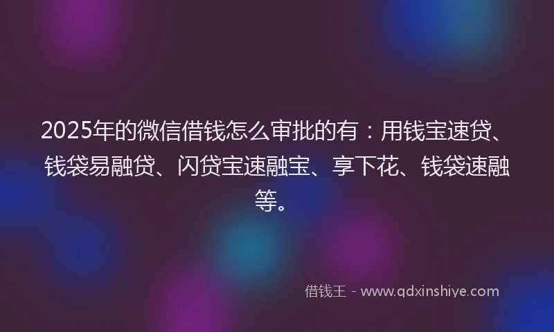 2025年的微信借钱怎么审批的有：用钱宝速贷、钱袋易融贷、闪贷宝速融宝、享下花、钱袋速融等。