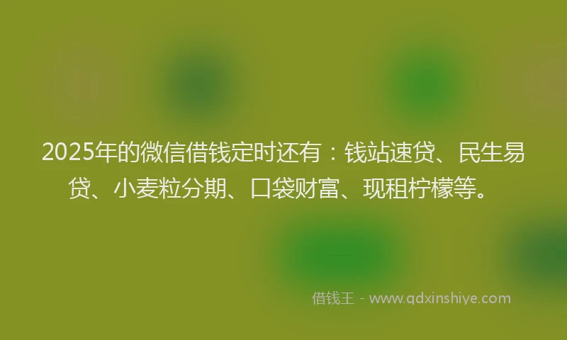 2025年的微信借钱定时还有：钱站速贷、民生易贷、小麦粒分期、口袋财富、现租柠檬等。