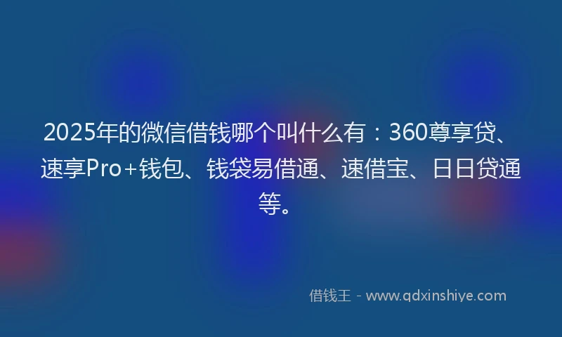 2025年的微信借钱哪个叫什么有：360尊享贷、速享Pro+钱包、钱袋易借通、速借宝、日日贷通等。