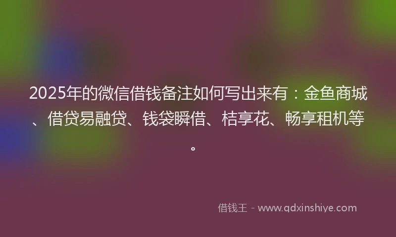 2025年的微信借钱备注如何写出来有：金鱼商城、借贷易融贷、钱袋瞬借、桔享花、畅享租机等。