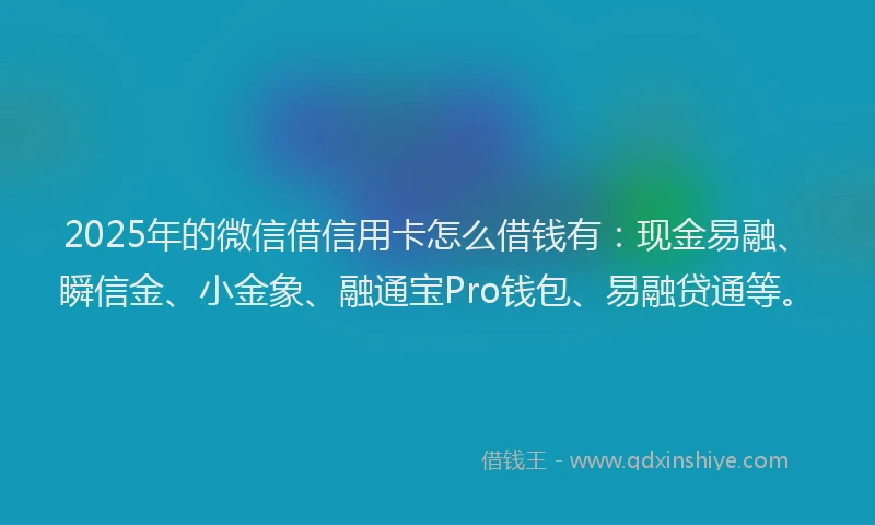 2025年的微信借信用卡怎么借钱有：现金易融、瞬信金、小金象、融通宝Pro钱包、易融贷通等。