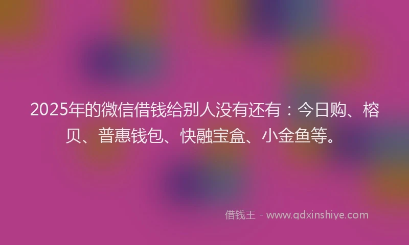 2025年的微信借钱给别人没有还有：今日购、榕贝、普惠钱包、快融宝盒、小金鱼等。