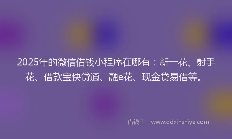 2025年的微信借钱小程序在哪有：新一花、射手花、借款宝快贷通、融e花、现金贷易借等。