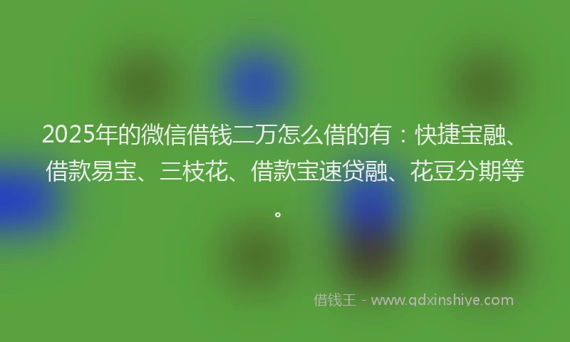 2025年的微信借钱二万怎么借的有：快捷宝融、借款易宝、三枝花、借款宝速贷融、花豆分期等。
